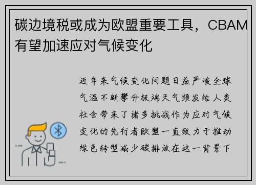 碳边境税或成为欧盟重要工具，CBAM有望加速应对气候变化